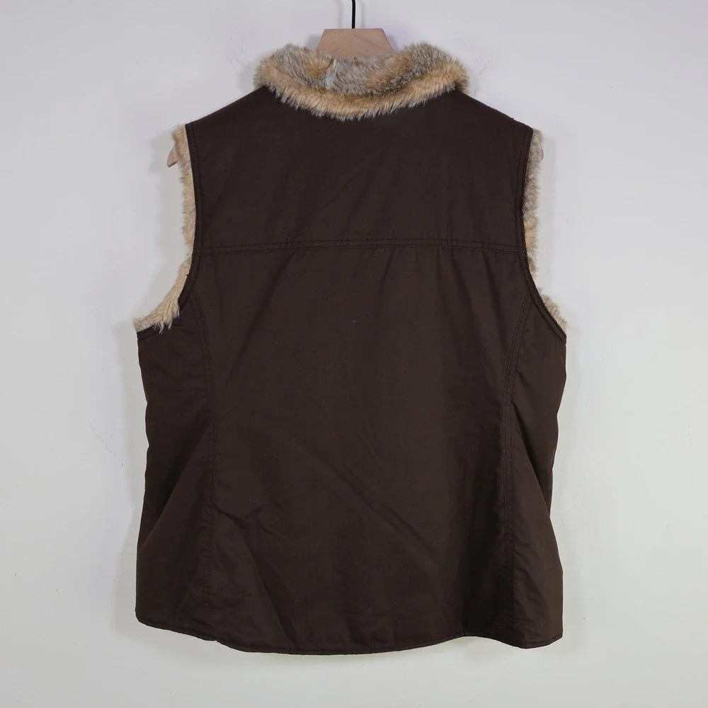 Vintage 2004 Gap‎ Reversible Faux Fur Cotton Vest Large Y2K Gilet Brown